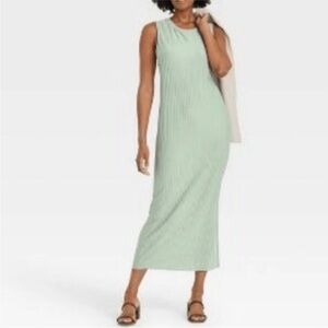 A New Day Green Sleeveless Sheath Midi Dress